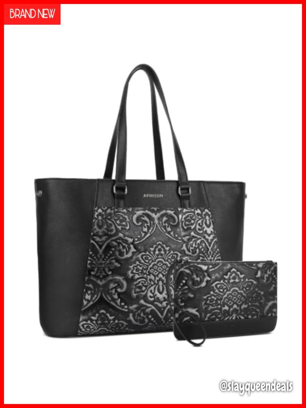 Women's Laptop Tote Bag Faux Leather Messenger Shoulder Bag with Clutch